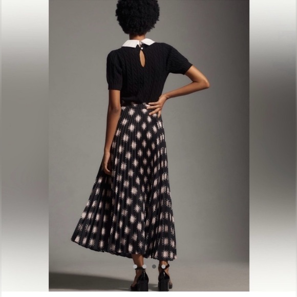 Anthropologie The Isobel Silky Pleated Maxi Skirt Black/Pink Size M - Picture 2 of 9